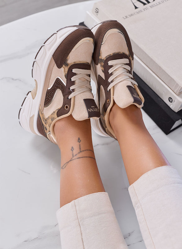 FRIDA - Sneakers Chunky Donna Beige e Marroni con Dettagli Animalier