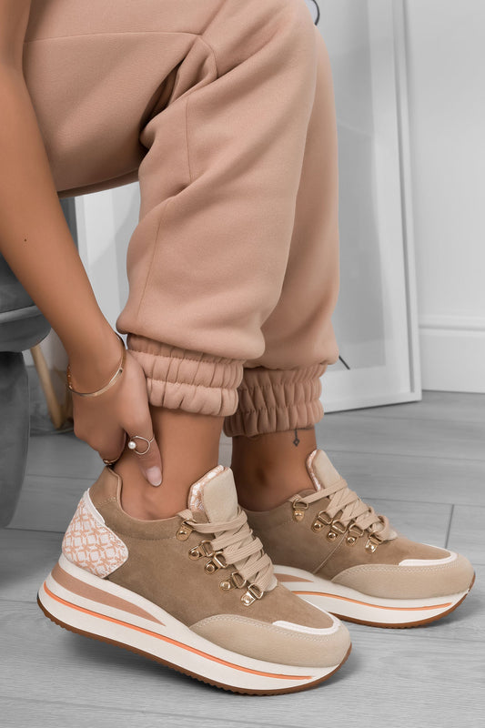 MARINA - Beige sneakers with chunky sole