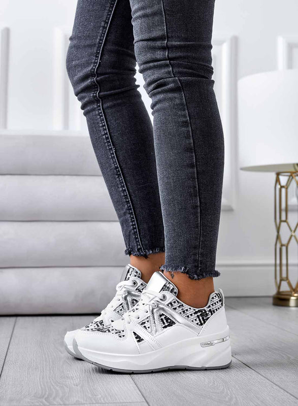 LUCE - Baskets blanches avec empiècements en tissu