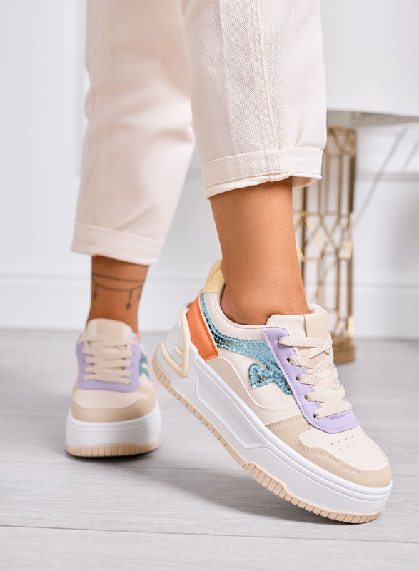 BRIGIDA - Beige sneakers with wedge heel and metallic details