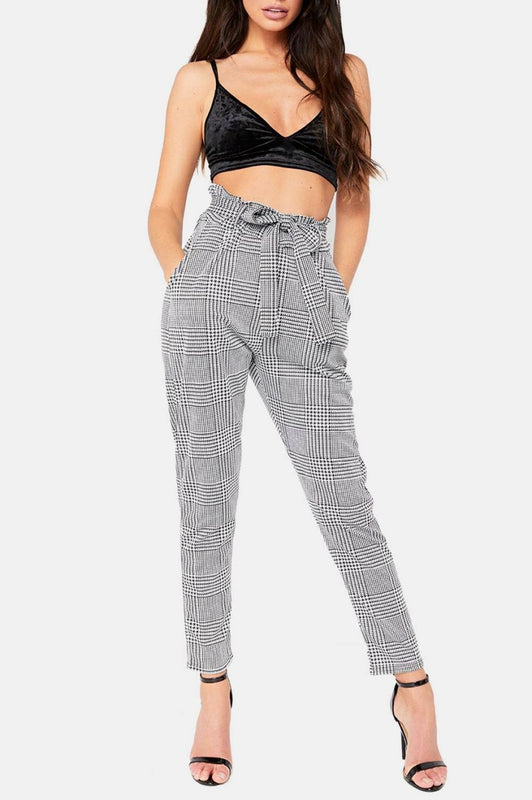 Black houndstooth high-waisted trousers