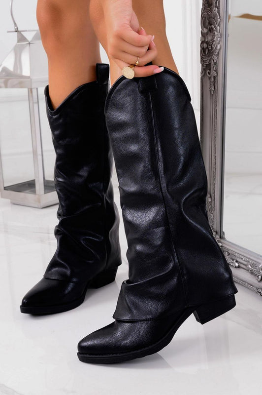 Black faux leather boots with block heel Roxana