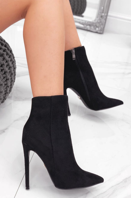 ILARIA - Black suede ankle boots with high heels