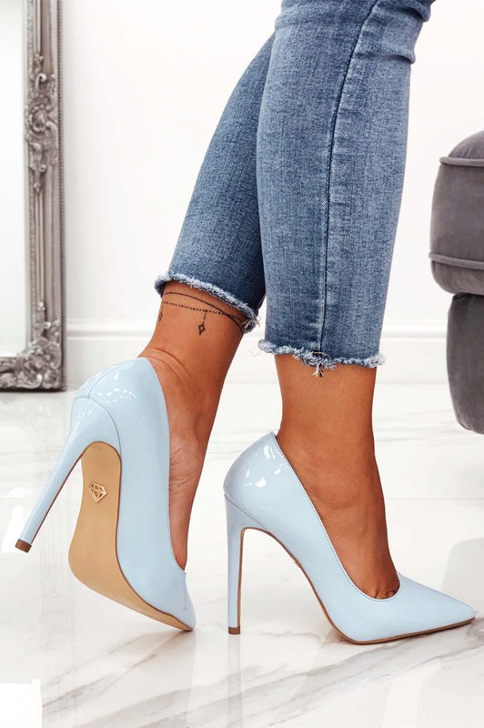GIORGIA - Light blue patent leather pumps with high heels