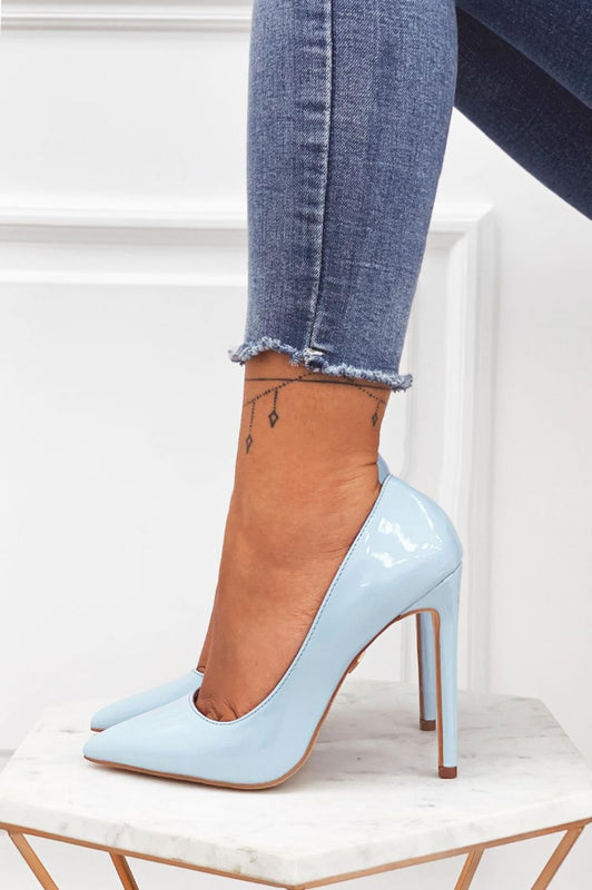GIORGIA - Light blue patent leather pumps with high heels