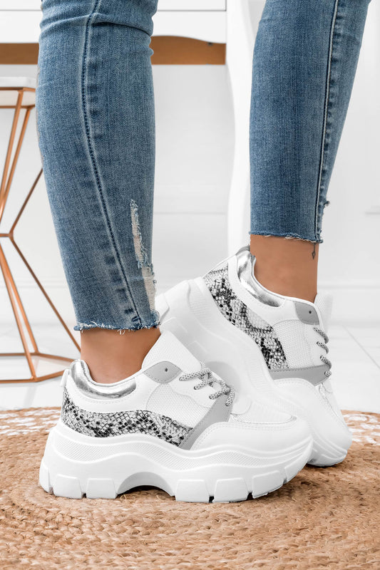 OLIVER - White sneakers with chunky sole and python print