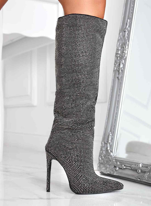 Bottes noires bijoux Alexoo à talons hauts