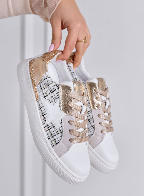 WAYS - Sneakers Bianche con inserti glitter oro e Dettagli in tweed