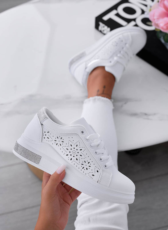 ALBA - White perforated sneakers with silver glitter