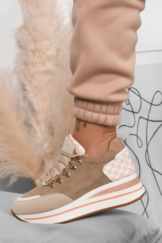 MARINA - Beige sneakers with chunky sole