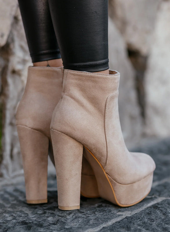 FELICIA - Alexoo nude suede ankle boots with high heels