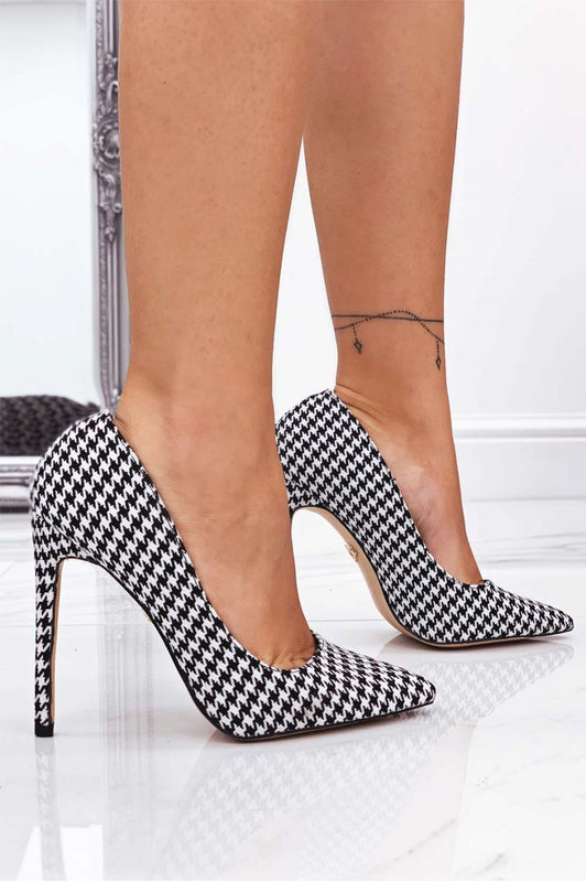 LEXIE - Black houndstooth pumps with high heel
