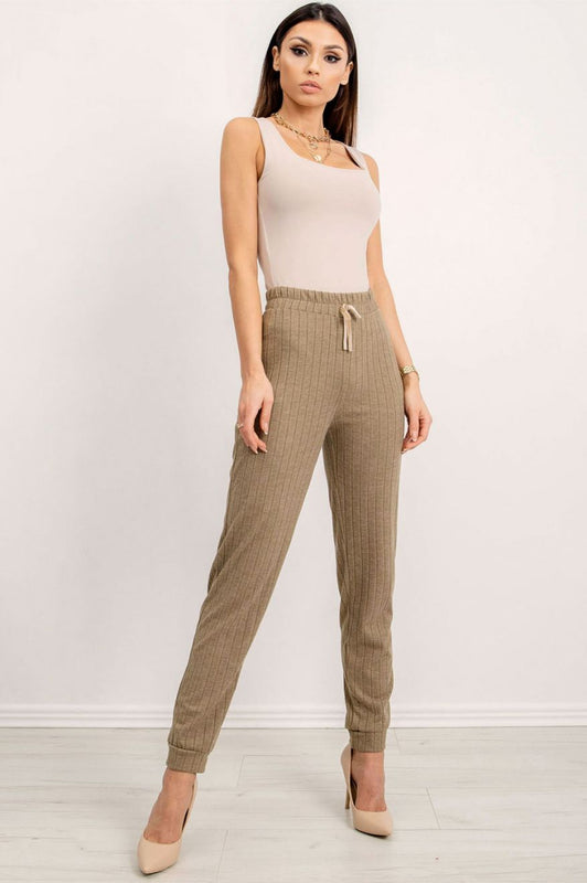 Green knitted jumpsuits trousers with drawstring waistband