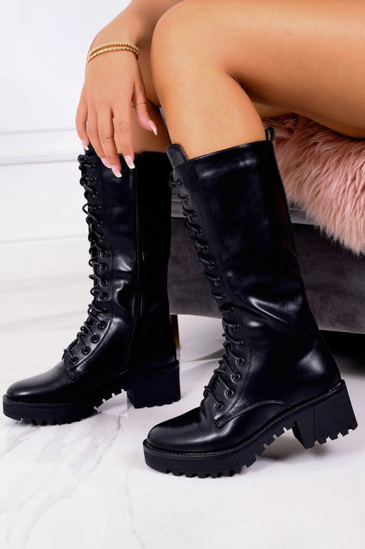 IVANKA - Black faux leather lace up boots