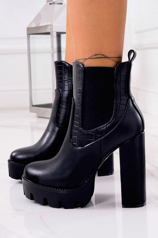 PARKER - Black ankle boots with crocodile prints and high heels