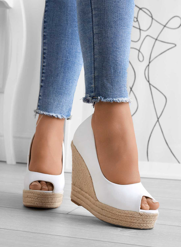 CLEO - White wedge espadrilles in imitation leather