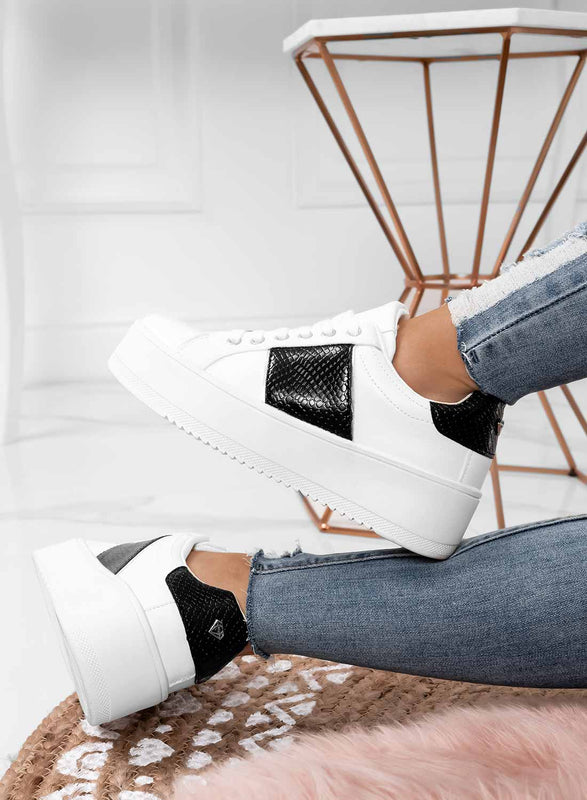 MORENA - White sneakers with black python print details