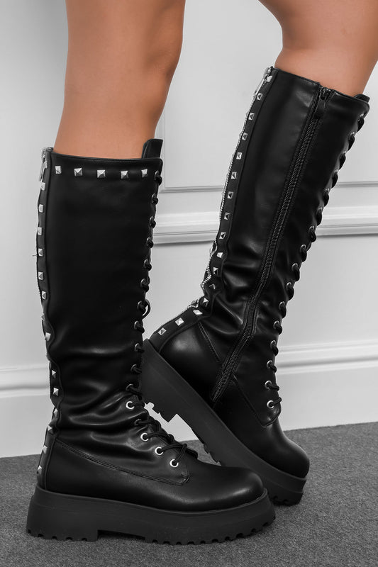 WALTER - Black boots with studs and back zip