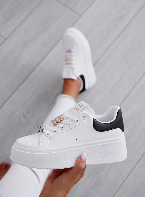 MARIANNA - White sneakers with black heel and jeweled teddy