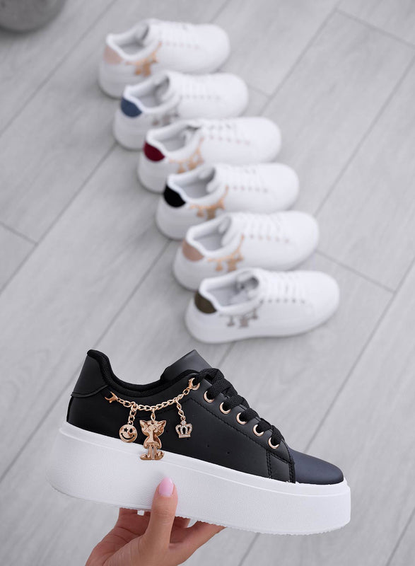 MARBELLA - Black sneakers with gold chain and charms