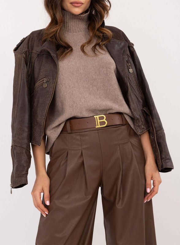 Pantalon marron en similicuir évasé