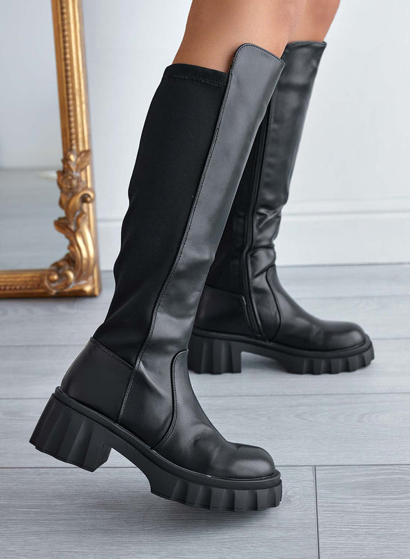 WOODY - Black boots in elastic fabric on the back