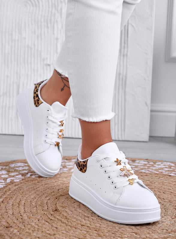 MARISA - White sneakers with jewel bee and spotted back