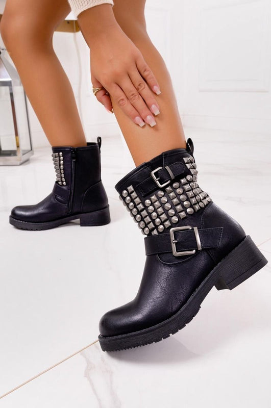 FRANCESCA - Black biker boots with studs