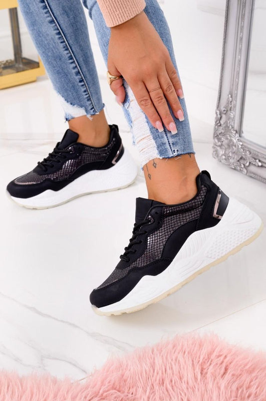 LIFE - Black sneakers python print and chunky sole