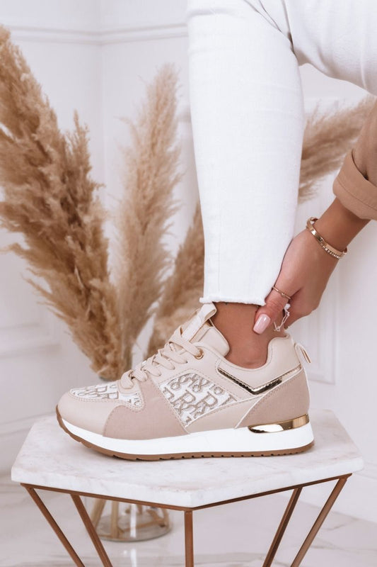 Tipsy - Beige and golden sneakers with laces