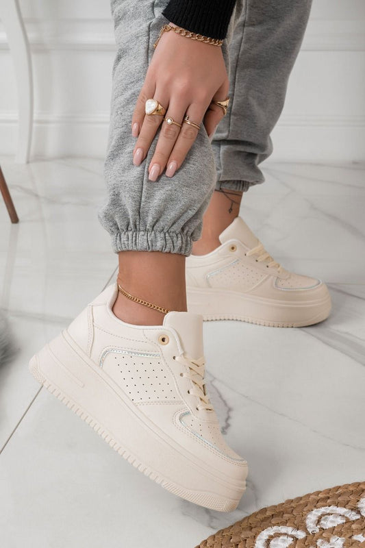 Nataly - Beige sneakers with silver detail