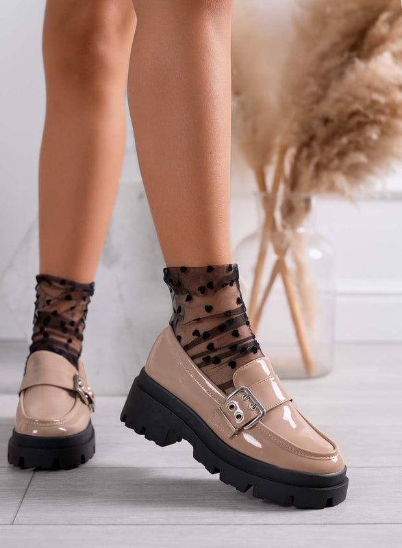 OTTAVIA - Mud patent loafers with silver buckle