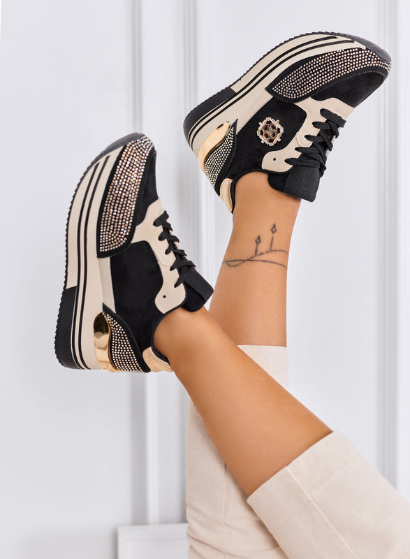 XIOMARA - Sneakers nere platform con inserti oro e strass