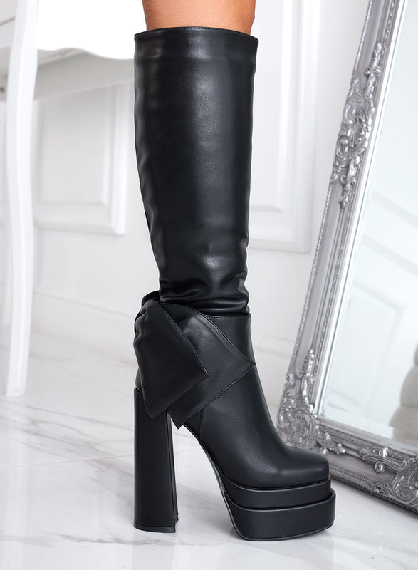 MARISOL - Alexoo black platform boots with bow and high heel