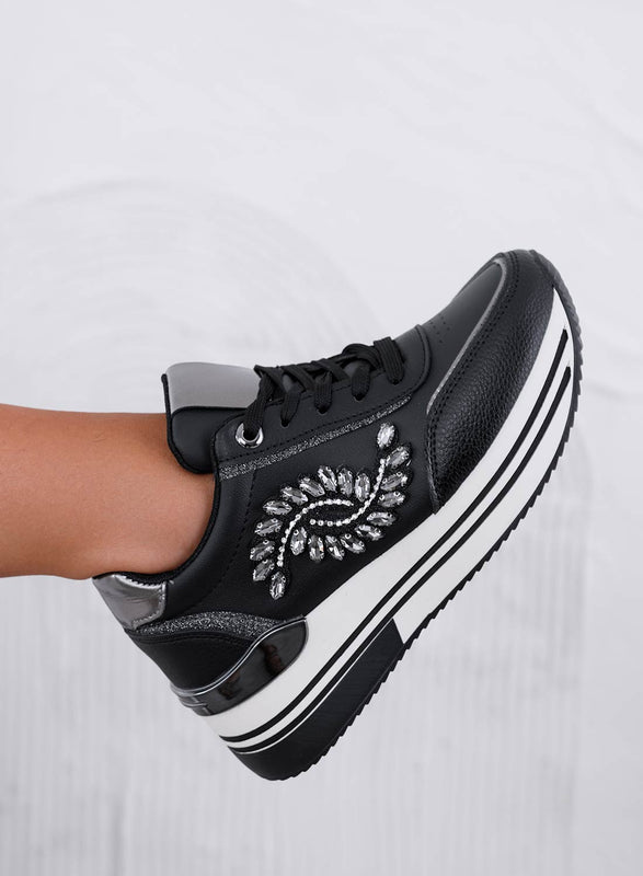 REGINA - Black sneakers with silver jewel application