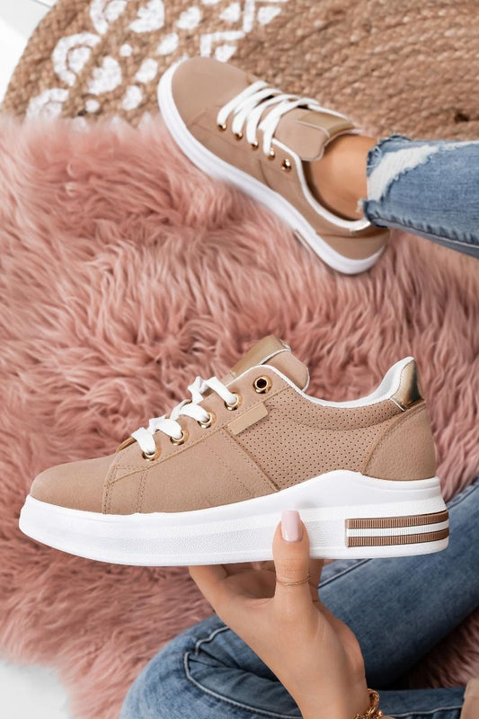 CUBA - Light brown sneakers with perforated details