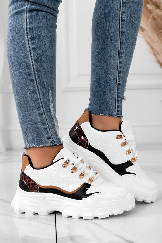 MAJA - White sneakers with leopard print and gold hooks