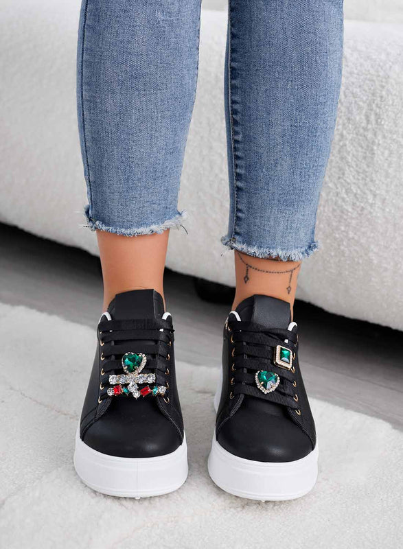 AMIS - Black sneakers with green jewel applications