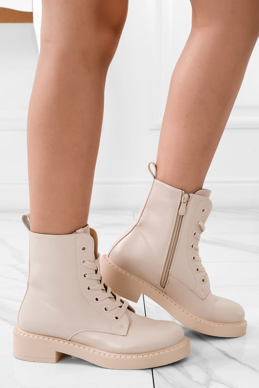 FABULA -  Beige faux leather ankle boots
