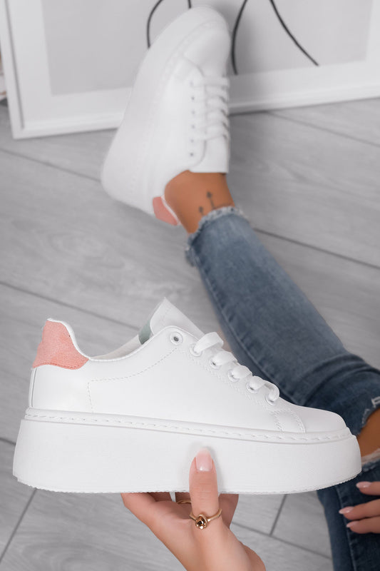 TERESANNA - White sneakers with high wedge and pink back