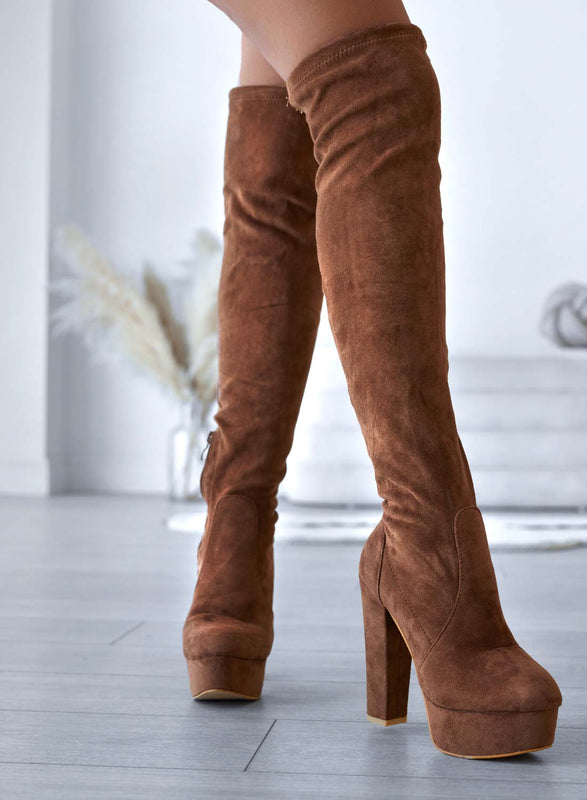 CLORIS - Alexoo Brown Thigh High High Heel Boots