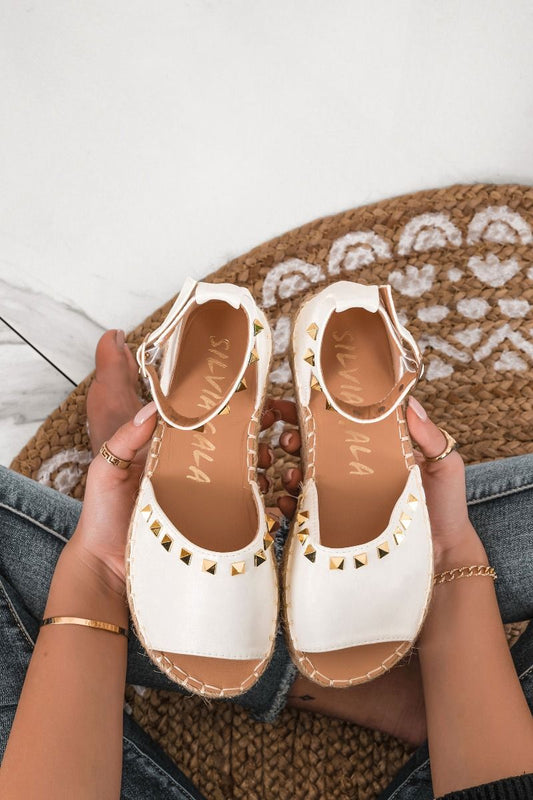 OLIMPIA - White espadrilles with strap and golden studs