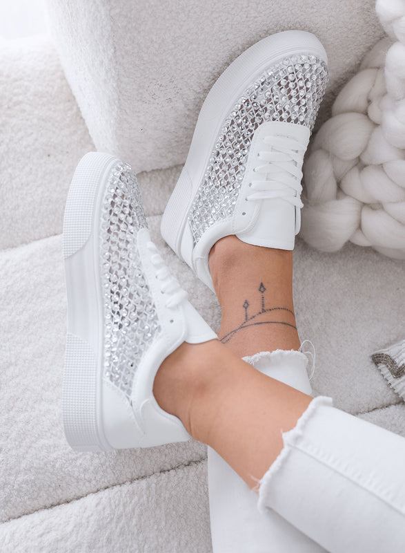 CASSANDRA - White Sneakers with Rhinestones and Shiny Details