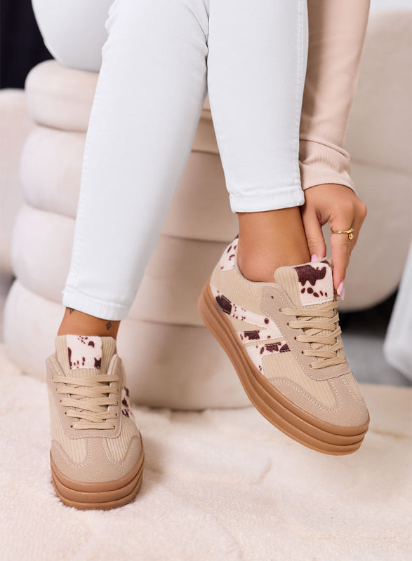 JOLENE - Beige sneakers with print and platform sole