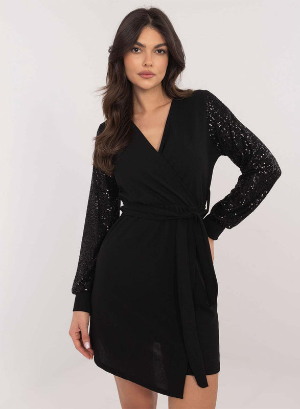 Black dress with sequin sleeves