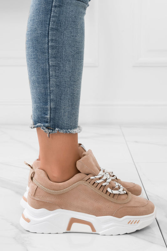 DELIZIA - Beige suede sneakers with thick sole