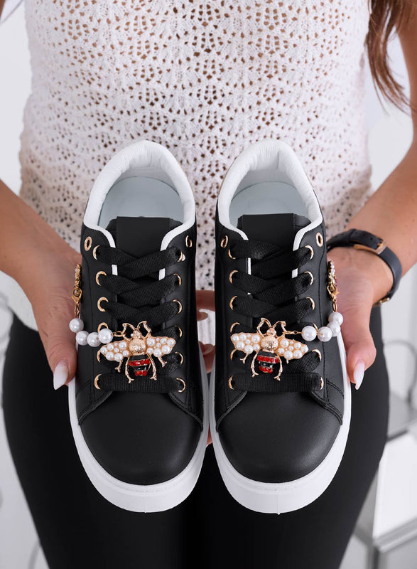 LILIANA - Black sneakers with gold back and jewel bee application