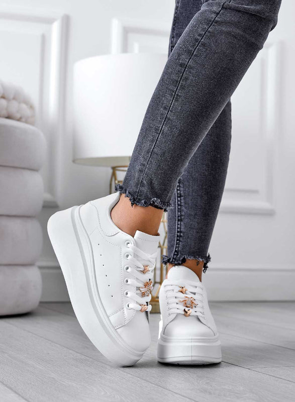 EVELIN - White sneakers with gold applications and wedge