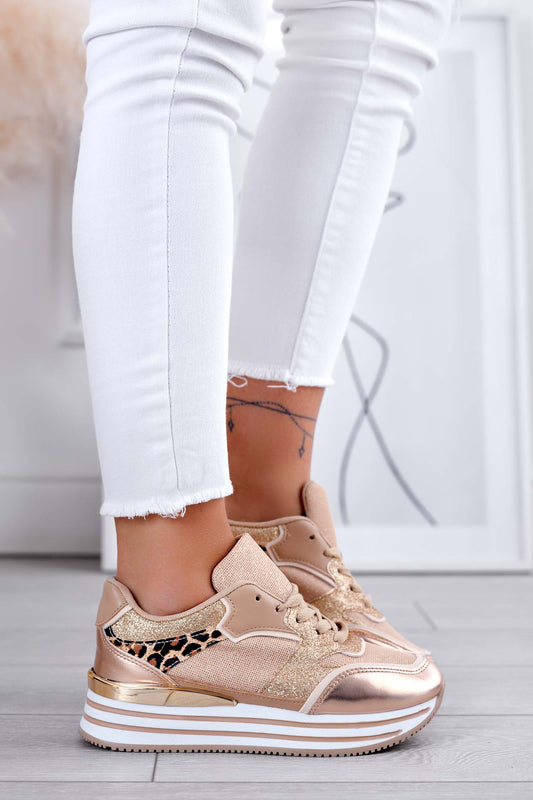 FABY - Metallic rose gold sneakers with spotted inserts