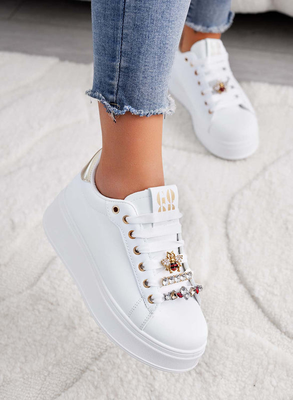 ASHER - White sneakers with gold jewel application